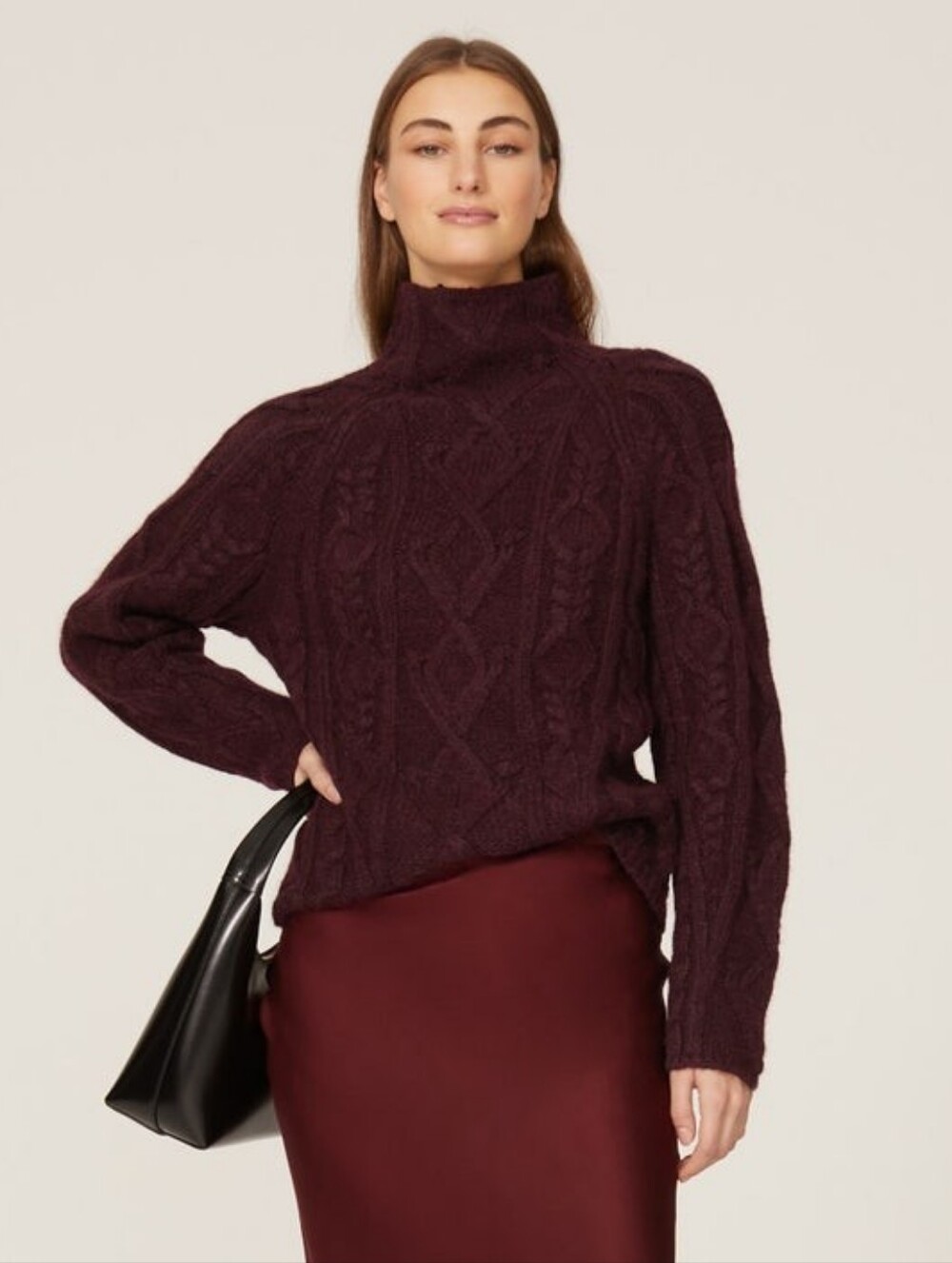 Vince Aran Cable Knit Sweater XXL Burgundy Alpaca Merino Wool Luxury Cozy